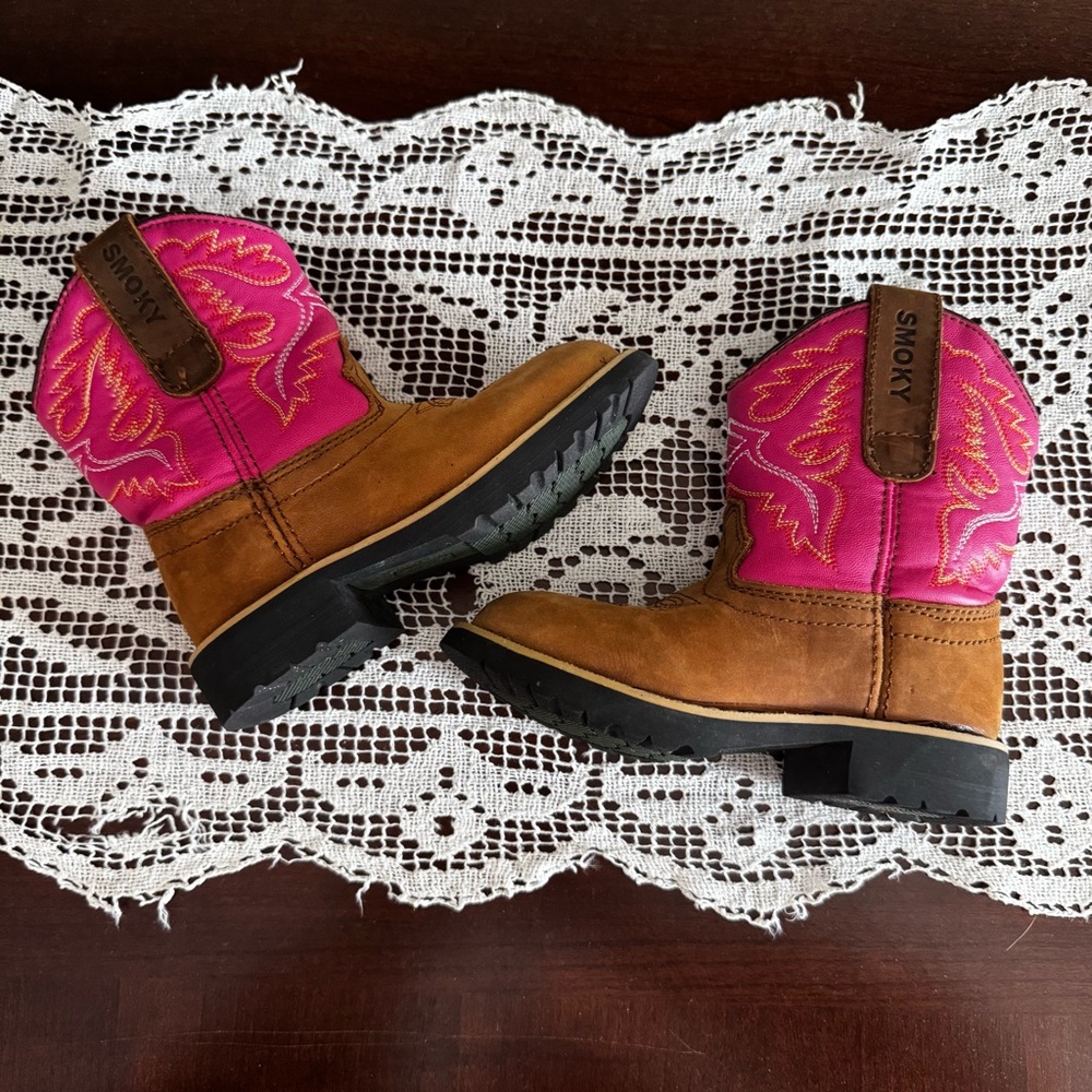 SMOKY Pink Western Cowboy Boots Kids 9.5 - Picture 2 of 7